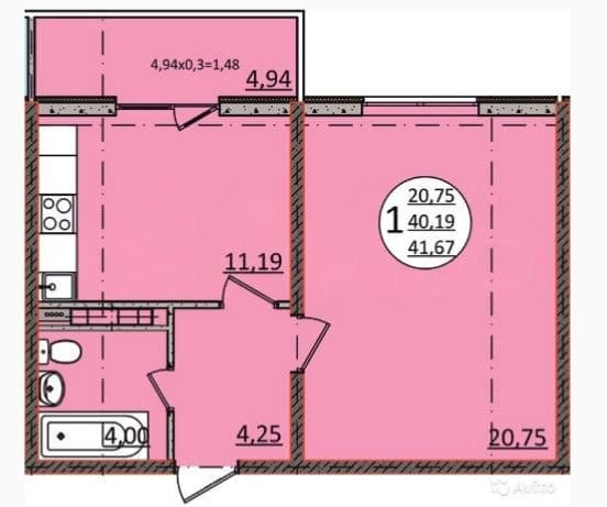 Продается 1-комн. квартира, 42 м² — фото 2
