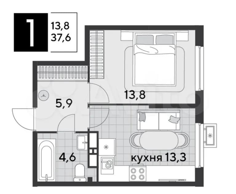 Продается 1-комн. квартира, 37.6 м²
