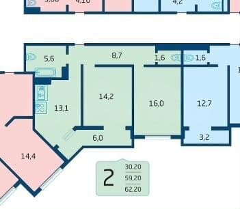 Продается 2-комн. квартира, 64.7 м² — фото 2
