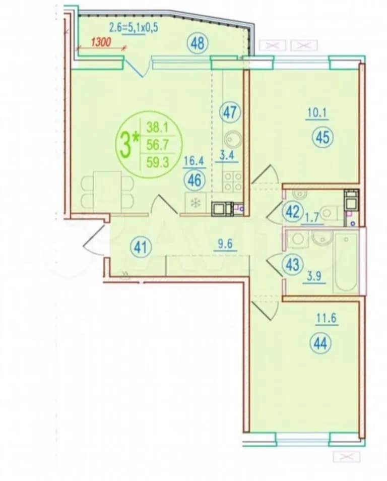 Продается 3-комн. квартира, 59.3 м²