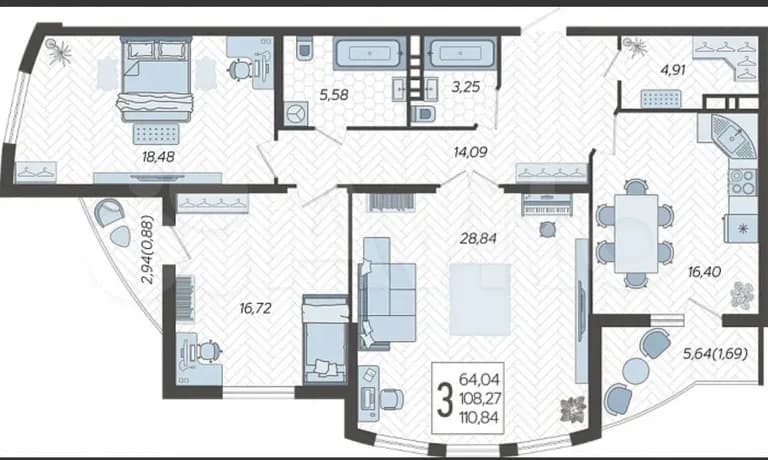 Продается 3-комн. квартира, 110.8 м²