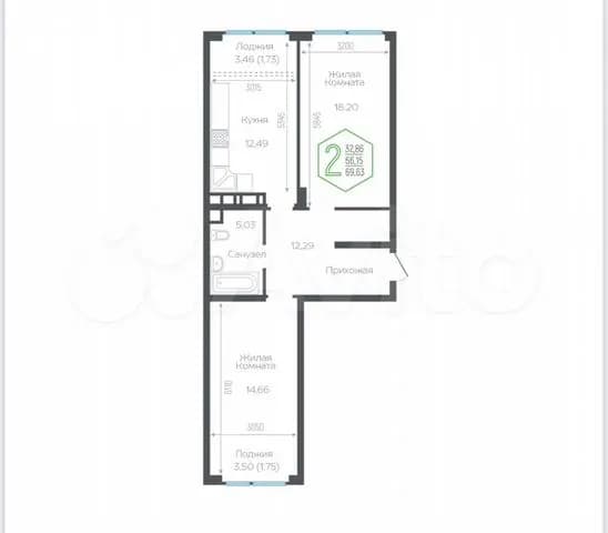Продается 2-комн. квартира, 70 м²
