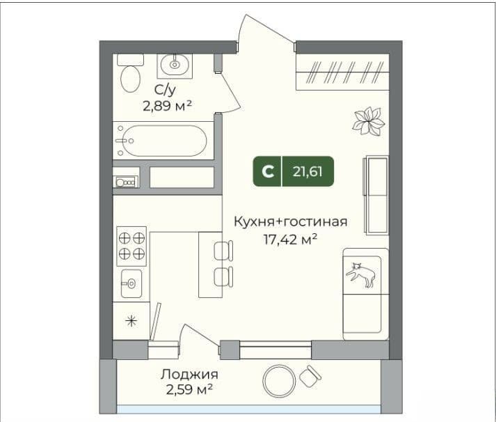 Продается 1-комн. квартира, 21.6 м²
