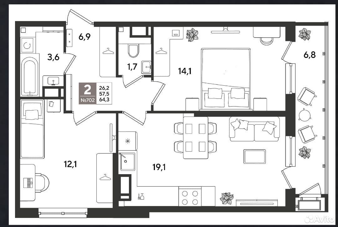 Продается 2-комн. квартира, 64.3 м² — фото 2