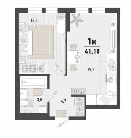 Продается 1-комн. квартира, 41.1 м²