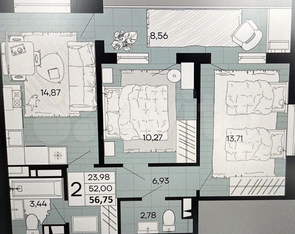 Продается 2-комн. квартира, 56.8 м² — фото 4