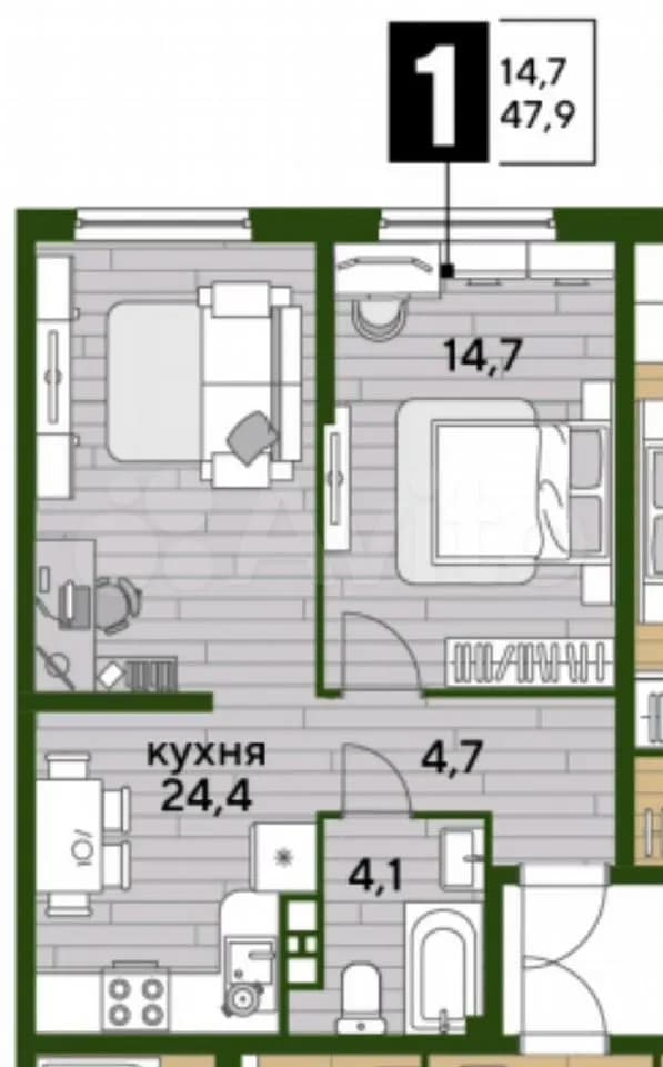 Продается 2-комн. квартира, 47.9 м²