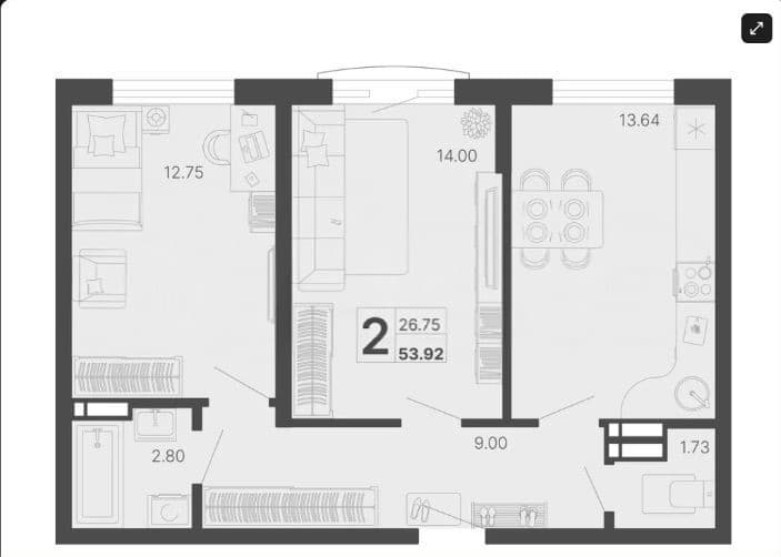 Продается 2-комн. квартира, 53.9 м² — фото 3