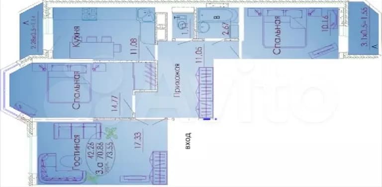 Продается 3-комн. квартира, 70 м²