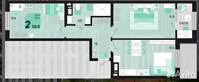 Продается 2-комн. квартира, 59.9 м² — фото 5