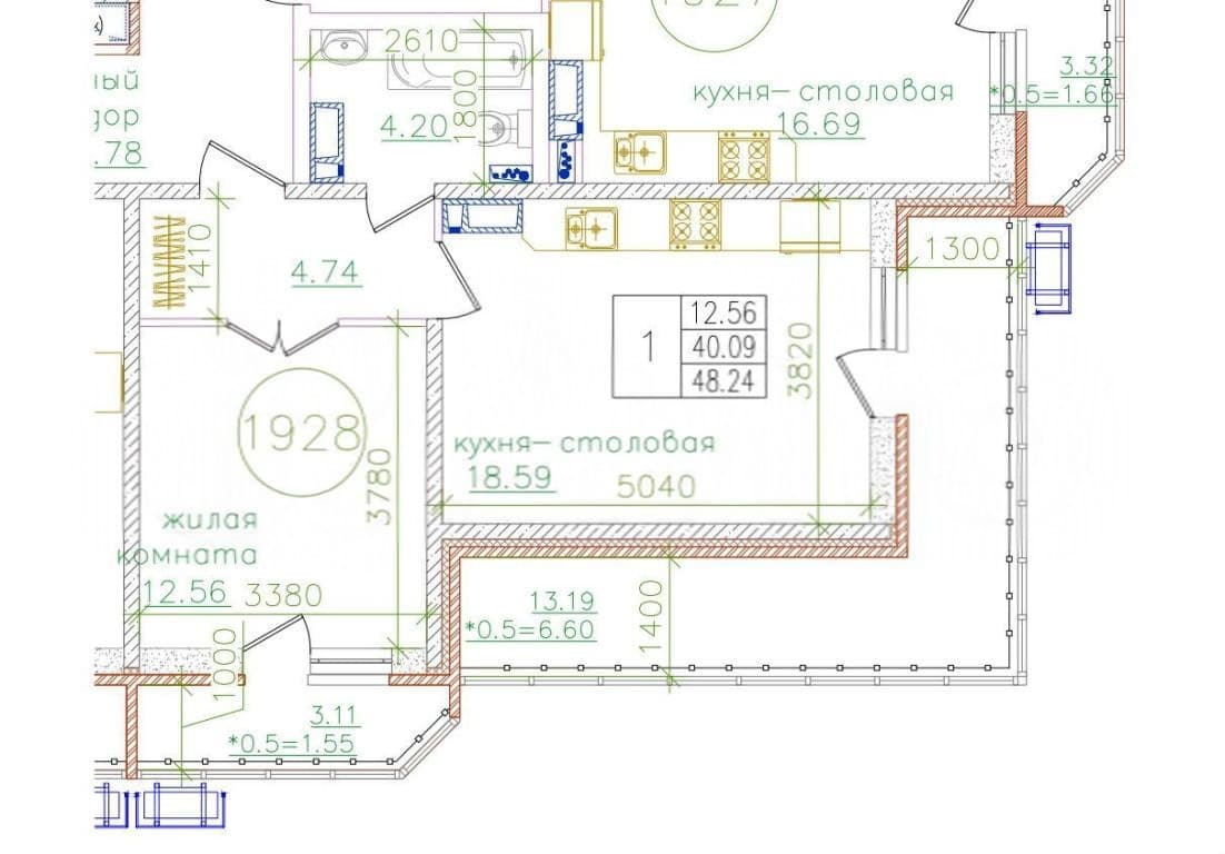 Продается 1-комн. квартира, 48.87 м² — фото 5