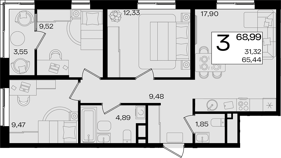 Продается 4-комн. квартира, 65.44 м² — фото 2
