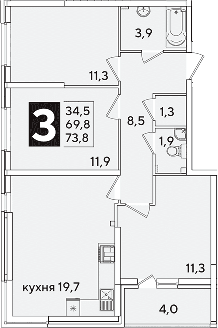 Продается 4-комн. квартира, 69.8 м²