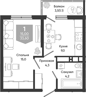 Продается 1-комн. квартира, 32.5 м²