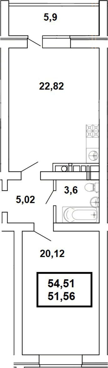 Продается 2-комн. квартира, 51.56 м²