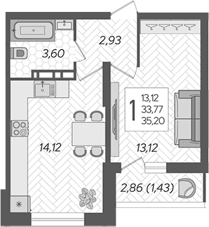 Продается 1-комн. квартира, 33.77 м²