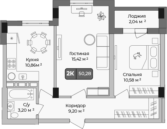 Продается 2-комн. квартира, 49.26 м²