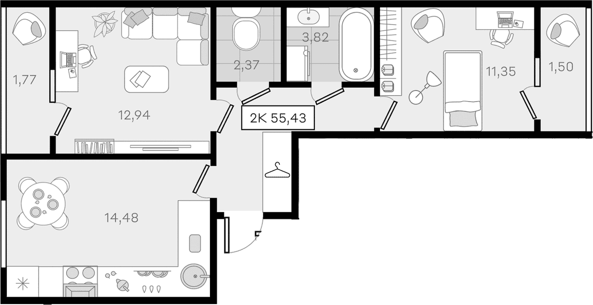 Продается 2-комн. квартира, 52.16 м²