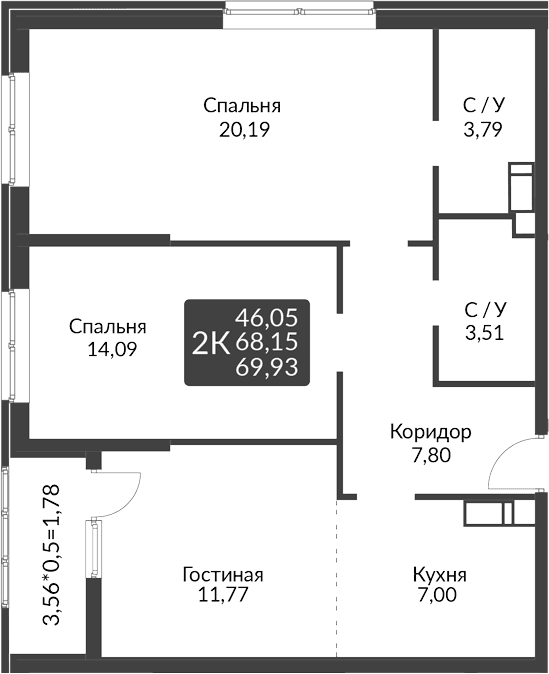 Продается 3-комн. квартира, 68.15 м²