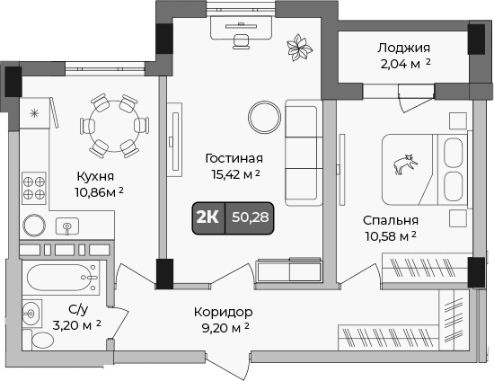 Продается 2-комн. квартира, 49.26 м²
