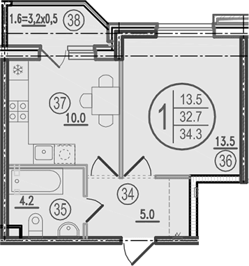 Продается 1-комн. квартира, 32.7 м²