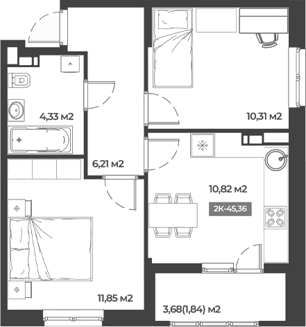 Продается 2-комн. квартира, 43.52 м²
