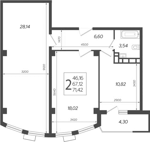 Продается 2-комн. квартира, 67.12 м²