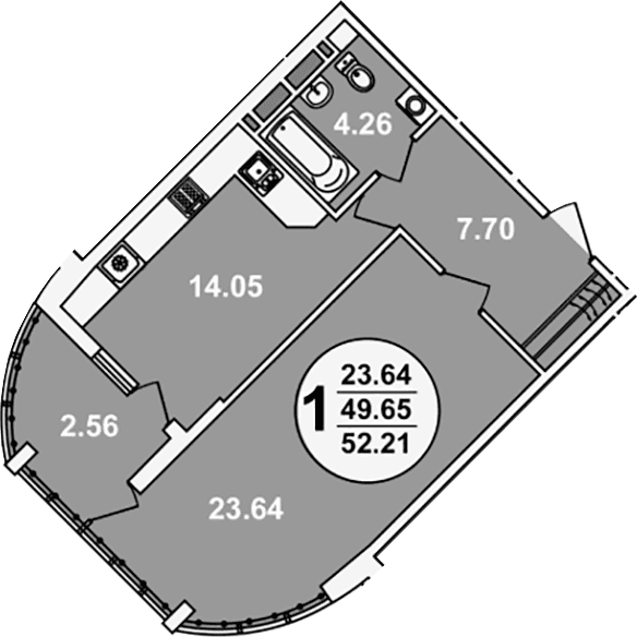 Продается 1-комн. квартира, 49.65 м²