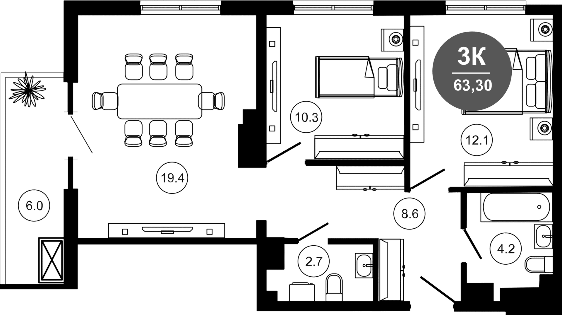 Продается 3-комн. квартира, 58.3 м²