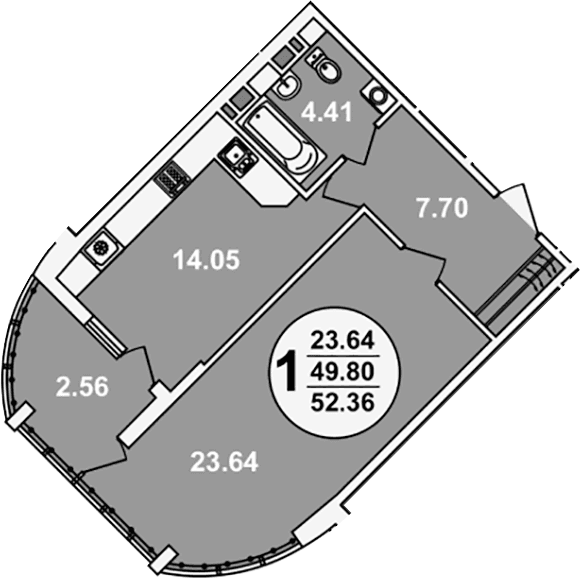 Продается 1-комн. квартира, 49.8 м²
