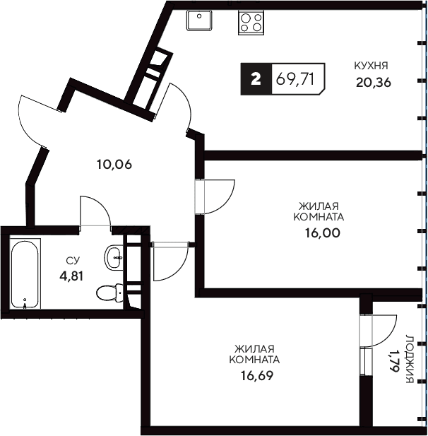 Продается 2-комн. квартира, 67.92 м²