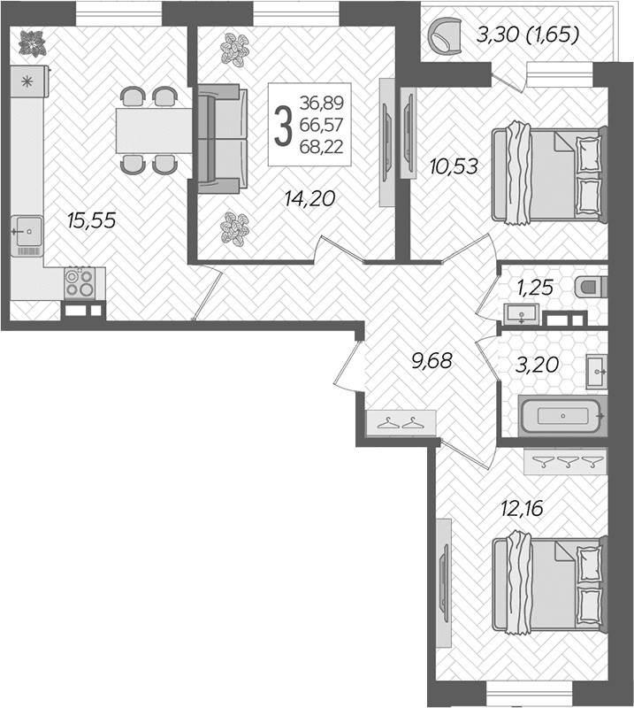 Продается 4-комн. квартира, 66.57 м²