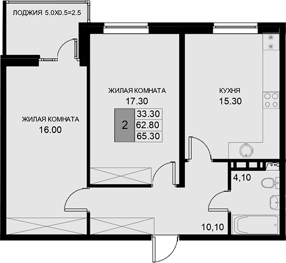 Продается 2-комн. квартира, 62.8 м²