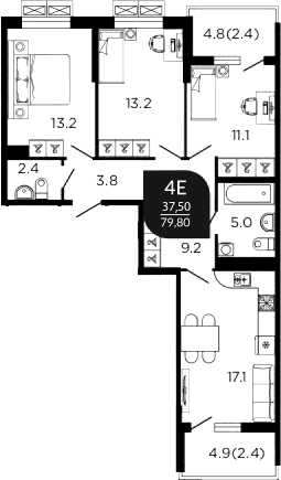 Продается 4-комн. квартира, 77.1 м²