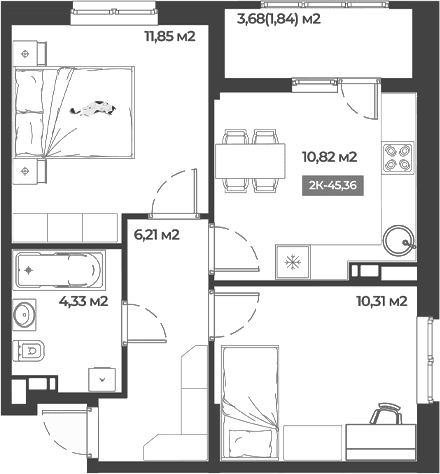 Продается 2-комн. квартира, 43.52 м²