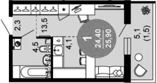 Продается 1-комн. квартира, 24.4 м²