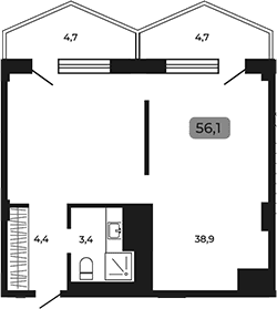 Продается 1-комн. квартира, 46.7 м²