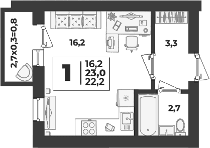 Продается 1-комн. квартира, 22.2 м²