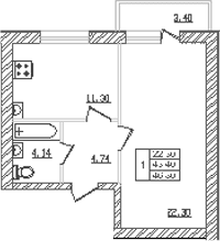 Продается 1-комн. квартира, 41.02 м²