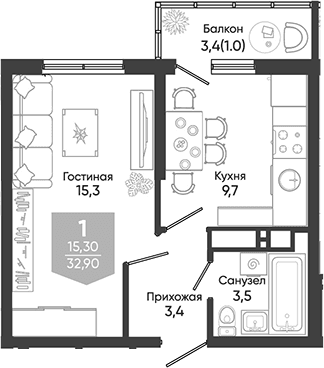 Продается 1-комн. квартира, 31.9 м²