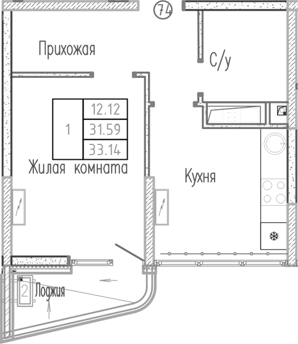 Продается 1-комн. квартира, 31.59 м²