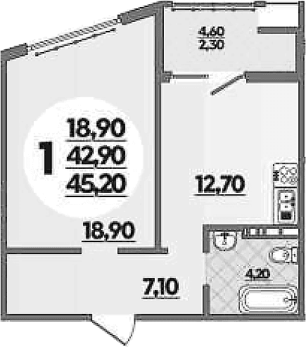 Продается 1-комн. квартира, 42.9 м²