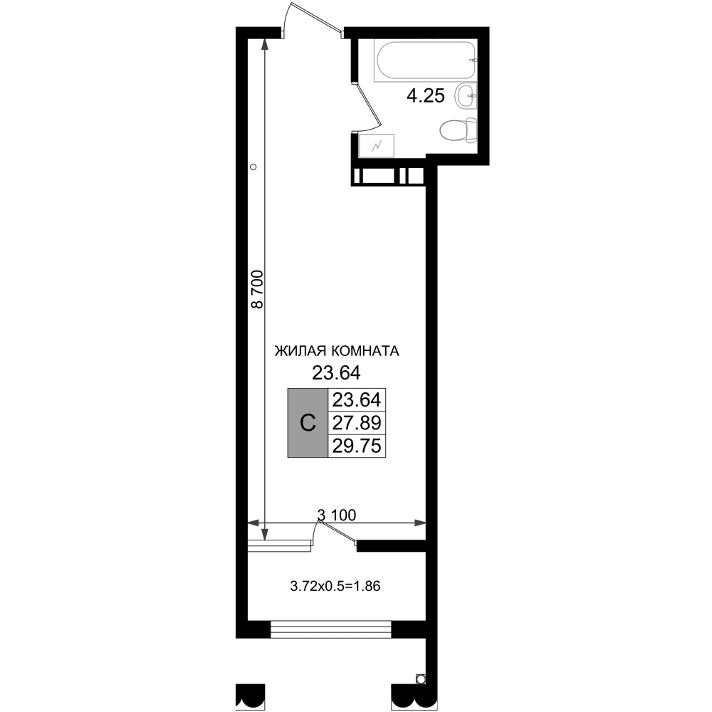 Продается 1-комн. квартира, 27.89 м²