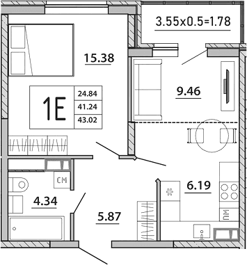 Продается 2-комн. квартира, 41.24 м²
