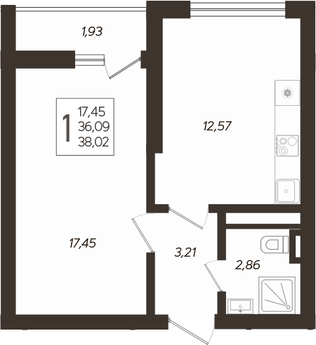 Продается 1-комн. квартира, 36.97 м²