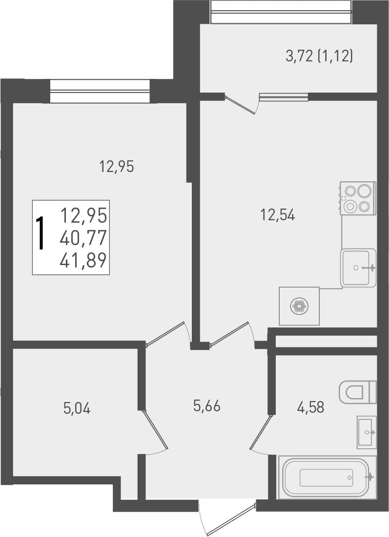 Продается 1-комн. квартира, 40.77 м²