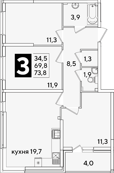 Продается 4-комн. квартира, 69.8 м²