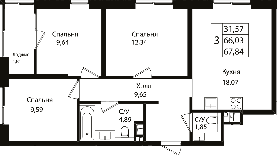 Продается 4-комн. квартира, 65.44 м²