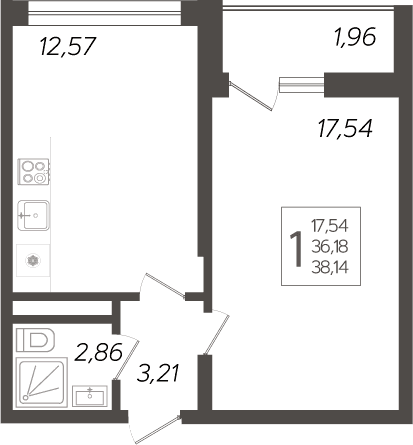 Продается 1-комн. квартира, 36.18 м²