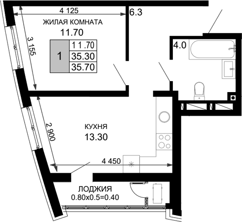 Продается 1-комн. квартира, 35.3 м²